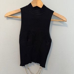 Bershka ribbed open back crop top with breast detailing and gold chains on back.
